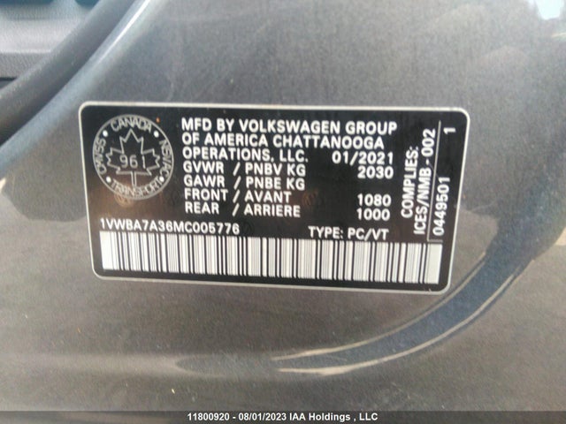 1VWBA7A36MC005776 Volkswagen Passat Highline
