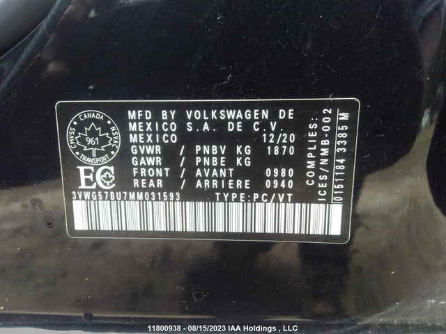 3VWG57BU7MM031593 Volkswagen Jetta Sel Premium