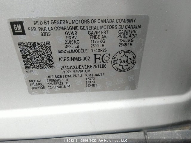 Chevrolet EQUINOX LT 2019 2GNAXUEV1K6251106 Image 9