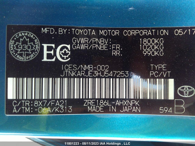 Toyota COROLLA IM 2017 JTNKARJE3HJ547253 Image 11