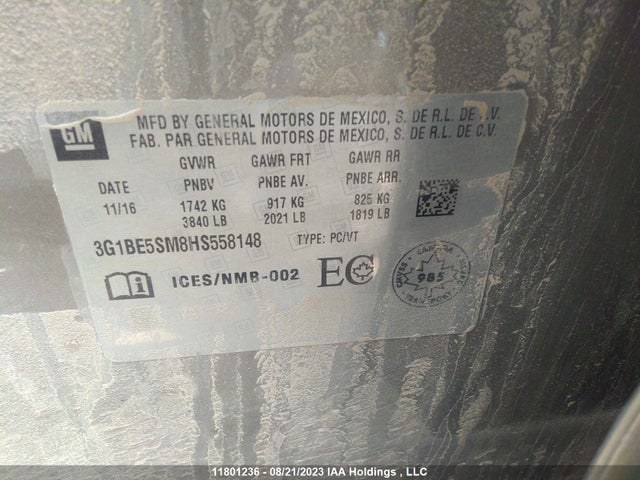 Chevrolet CRUZE LT 2017 3G1BE5SM8HS558148 Image 9