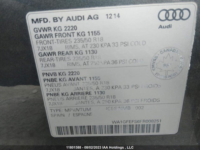 WA1GFEFS6FR008251 Audi Q3 Prestige