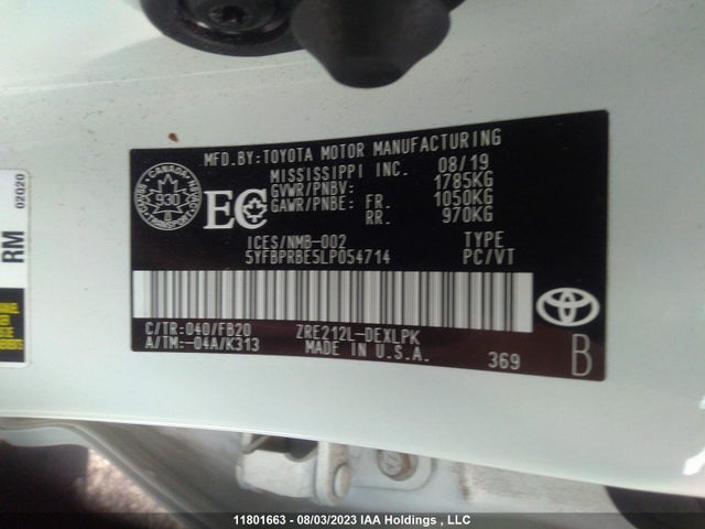 Toyota Corolla Le/l/xle 2020 5YFBPRBE5LP054714 Image 9