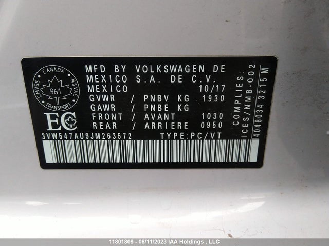 3VW547AU9JM263572 Volkswagen GOLF GTI