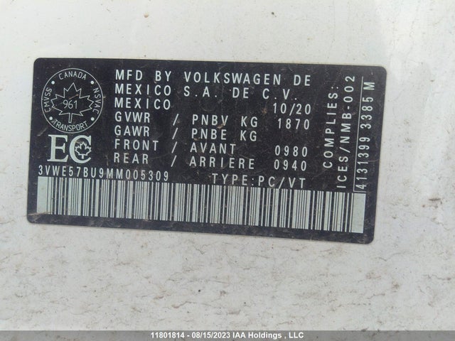 3VWE57BU9MM005309 Volkswagen Jetta Highline