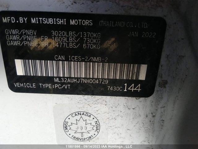 ML32AUHJ7NH004729 Mitsubishi Mirage