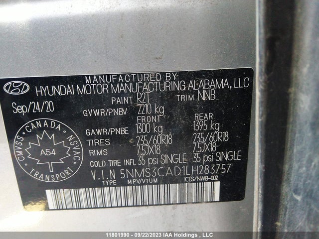 Hyundai Santa Fe Sel/sel Plus 2020 5NMS3CAD1LH283757 Image 9
