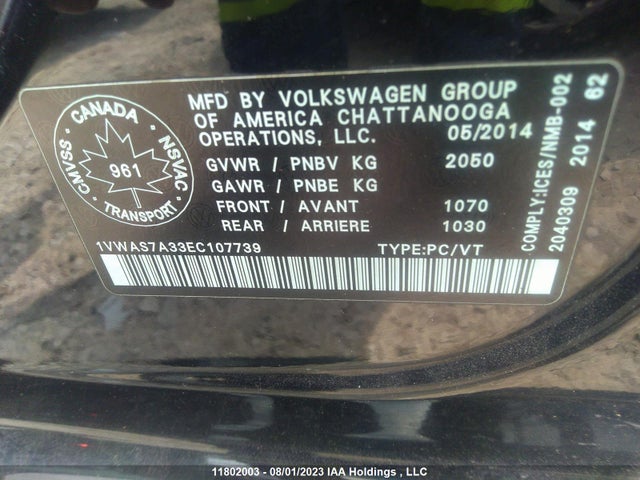 Volkswagen Passat Trendline 2014 1VWAS7A33EC107739 Image 10