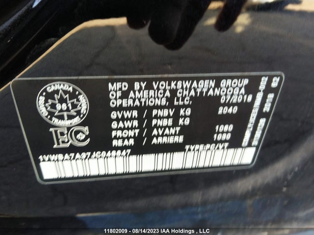 Volkswagen Passat Comfortline 2018 1VWBA7A37JC048647 Image 9