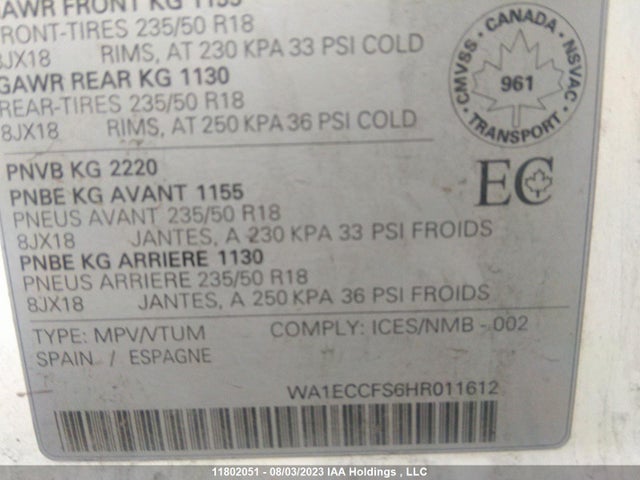 WA1ECCFS6HR011612 Audi Q3 4p Ti