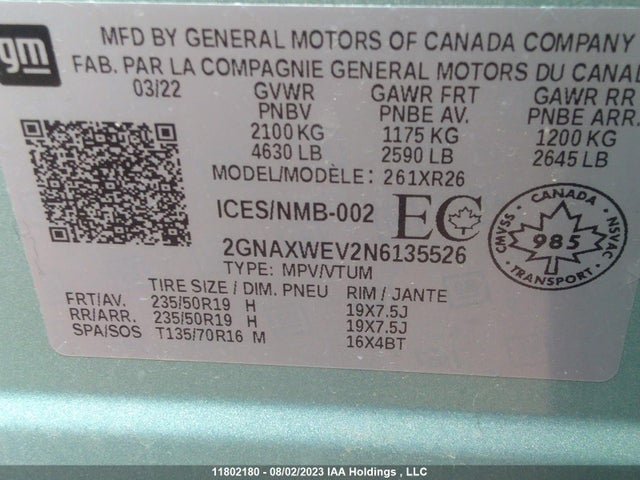 Chevrolet EQUINOX RS 2022 2GNAXWEV2N6135526 Image 9