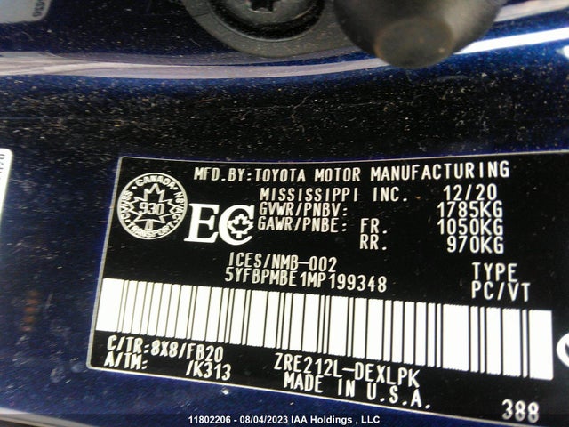Toyota Corolla L/le/xle 2021 5YFBPMBE1MP199348 Image 9