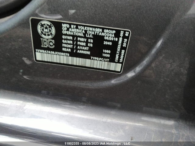 1VWBA7A38JC038273 Volkswagen PASSAT SE