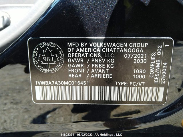 1VWBA7A30MC016451 Volkswagen Passat Highline