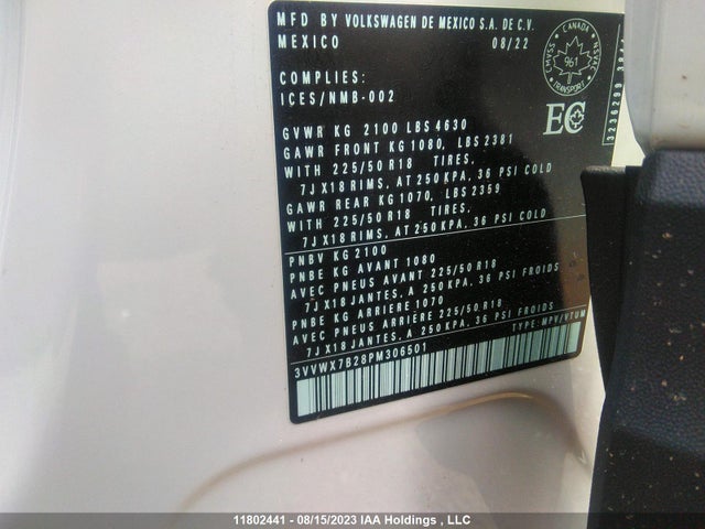 3VVWX7B28PM306501 Volkswagen TAOS SE