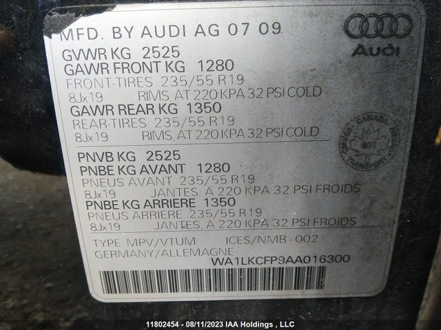 Aukcja sprzedaży 2010 Audi Q5 3.2l Premium, vin: WA1LKCFP9AA016300, numer aukcji: 11802454