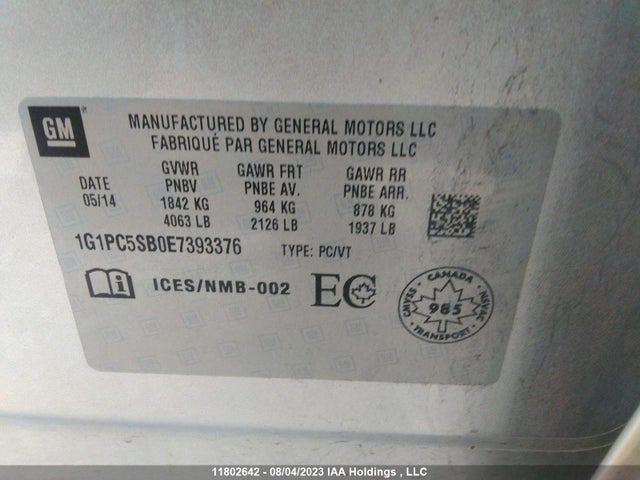 Chevrolet CRUZE LT 2014 1G1PC5SB0E7393376 Image 9