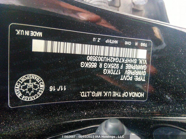 Aukcja sprzedaży 2017 Honda Civic Hatchback Sport, vin: SHHFK7G42HU303590, numer aukcji: 11802687