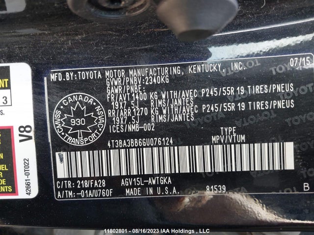 Toyota Venza Xle 2016 4T3BA3BB6GU076124 Image 9
