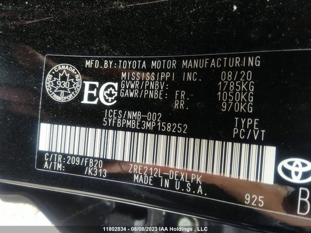 Toyota Corolla L/le/xle 2021 5YFBPMBE3MP158252 Image 9