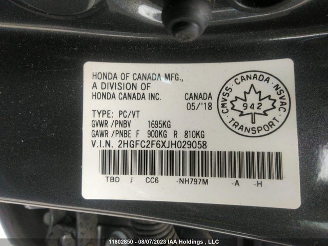 Honda Civic Sedan Se 2018 2HGFC2F6XJH029058 Image 9
