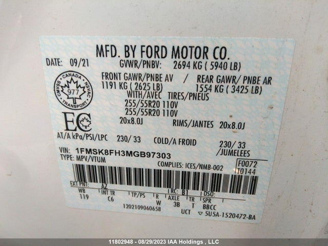 1FMSK8FH3MGB97303 Ford Explorer Limited