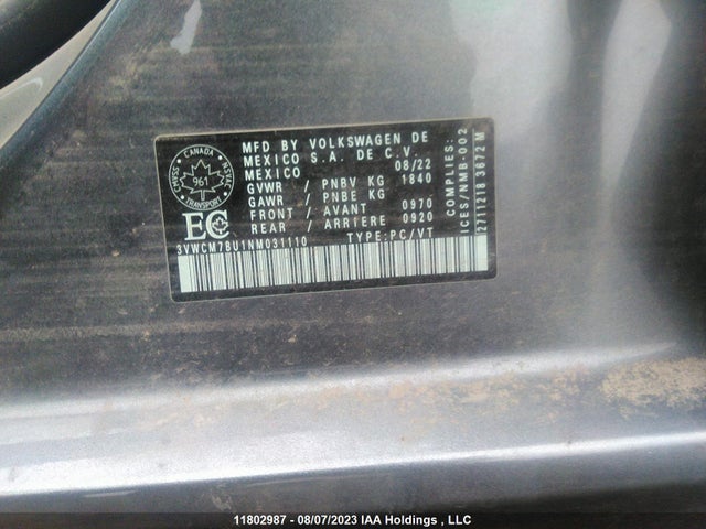 3VWCM7BU1NM031110 Volkswagen JETTA