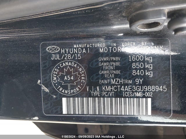 Hyundai ACCENT SE 2016 KMHCT4AE3GU988945 Image 9