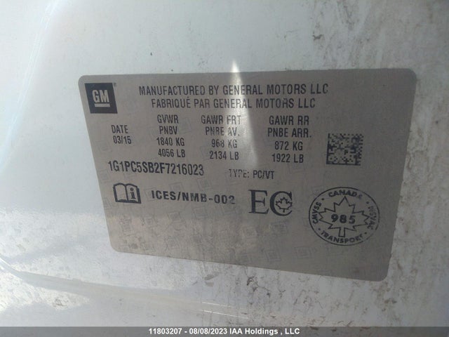 Chevrolet Cruze 1lt 2015 1G1PC5SB2F7216023 Image 9