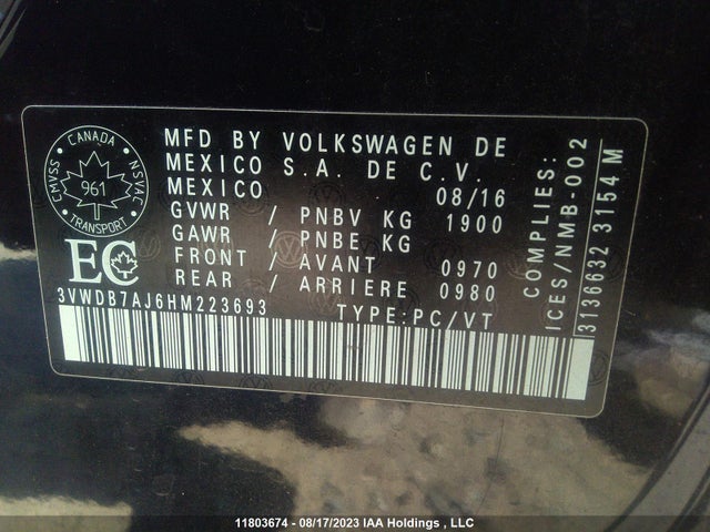 3VWDB7AJ6HM223693 Volkswagen JETTA SE