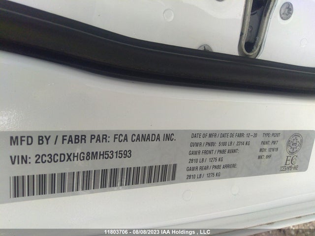 Продажа на аукционе авто 2021 Dodge Charger Gt, vin: 2C3CDXHG8MH531593, номер лота: 11803706