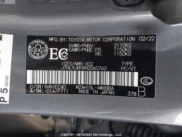 JTHL9JBHXN2060762 Lexus Ux Ux 250h