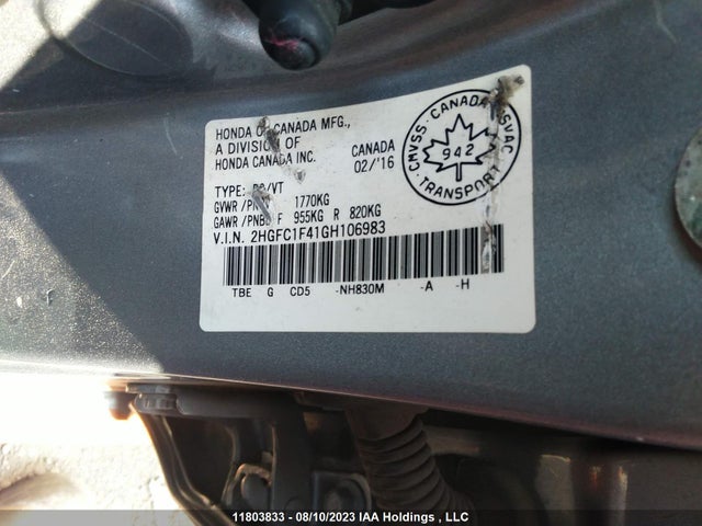 Продаж на аукціоні авто 2016 Honda Civic, vin: 2HGFC1F41GH106983, номер лоту: 11803833