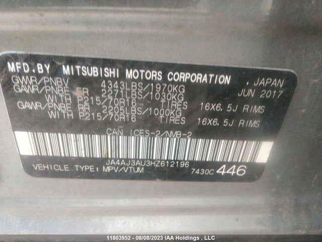 JA4AJ3AU3HZ612196 Mitsubishi RVR SE