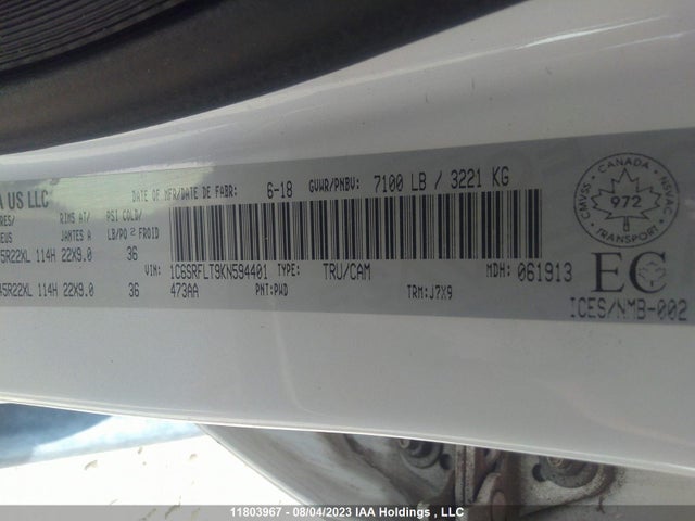 1C6SRFLT9KN594401 RAM 1500 Sport