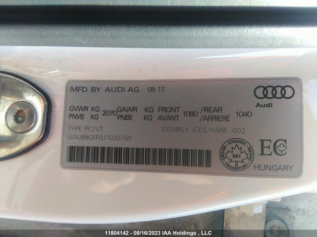 WAUB8GFF0J1020750 Audi A3
