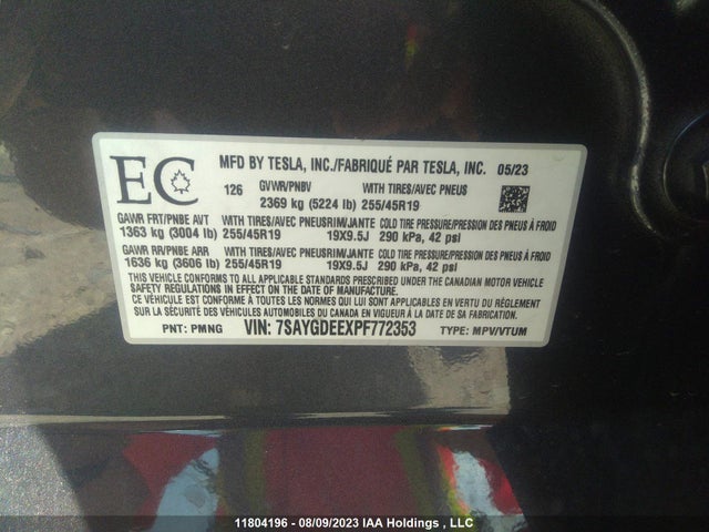 7SAYGDEEXPF772353 Tesla Model Y Long Range