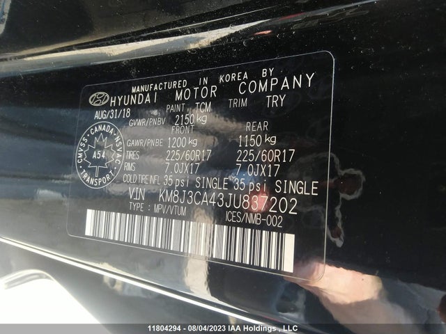 Hyundai Tucson Luxury 2018 KM8J3CA43JU837202 Image 11