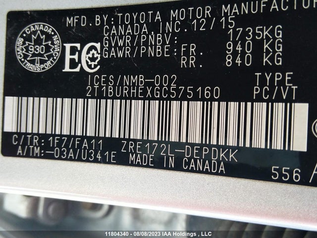 Toyota COROLLA CE/S/LE 2016 2T1BURHEXGC575160 Image 9