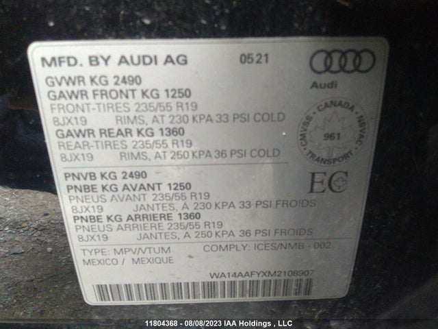 WA14AAFYXM2108907 Audi Q5