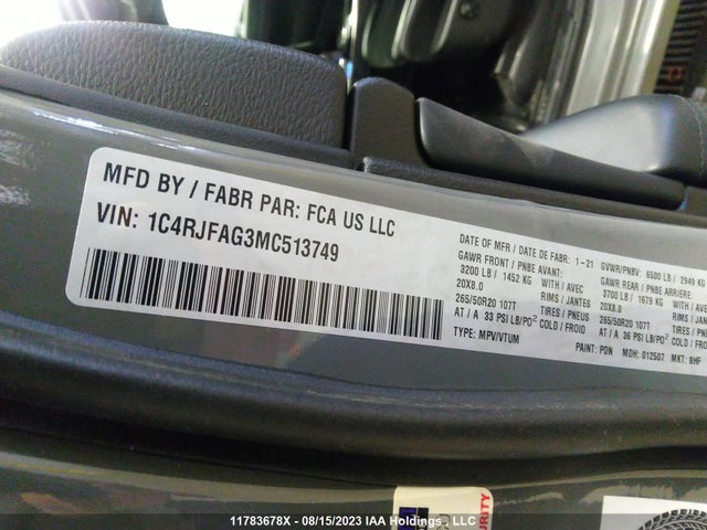 1C4RJFAG3MC513749 Jeep Grand Cherokee Laredo