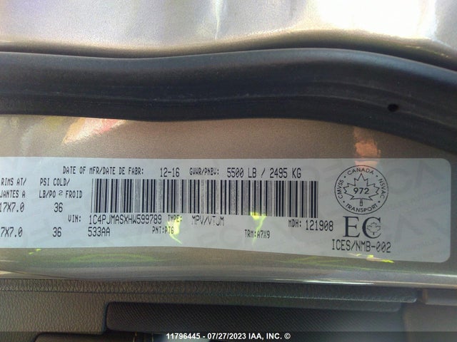 1C4PJMASXHW599789 Jeep Cherokee Sport