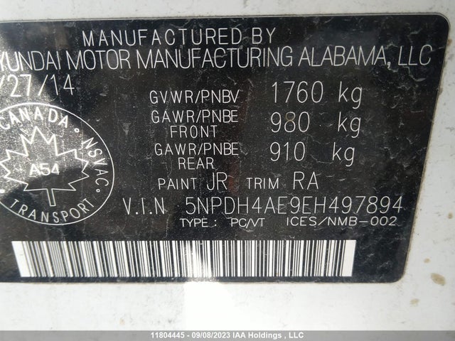 Hyundai ELANTRA GL 2014 5NPDH4AE9EH497894 Image 9