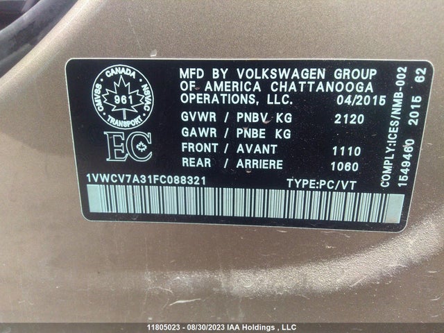 1VWCV7A31FC088321 Volkswagen Passat Highline
