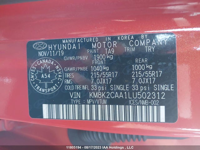 Hyundai Kona Preferred 2020 KM8K2CAA1LU502312 Image 11