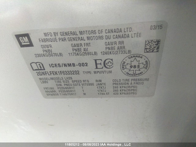 Chevrolet EQUINOX LT 2015 2GNFLFEK1F6333202 Image 9