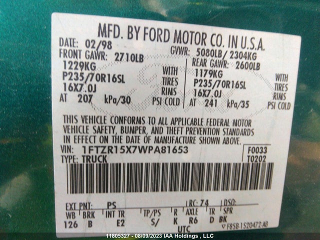 Продаж на аукціоні авто 1998 Ford Ranger Splash/xlt/xl, vin: 1FTZR15X7WPA81653, номер лоту: 11805327