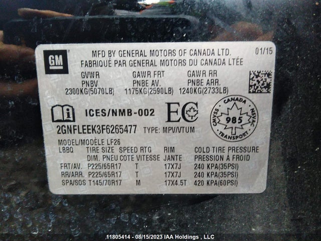 Chevrolet EQUINOX LS 2015 2GNFLEEK3F6265477 Image 9