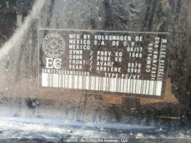 3VW117AUXHM059509 Volkswagen Golf Trendline/highline