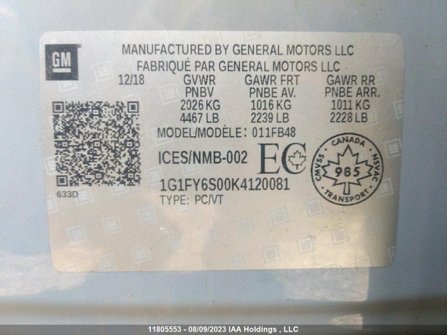 Chevrolet BOLT EV LT 2019 1G1FY6S00K4120081 Image 9